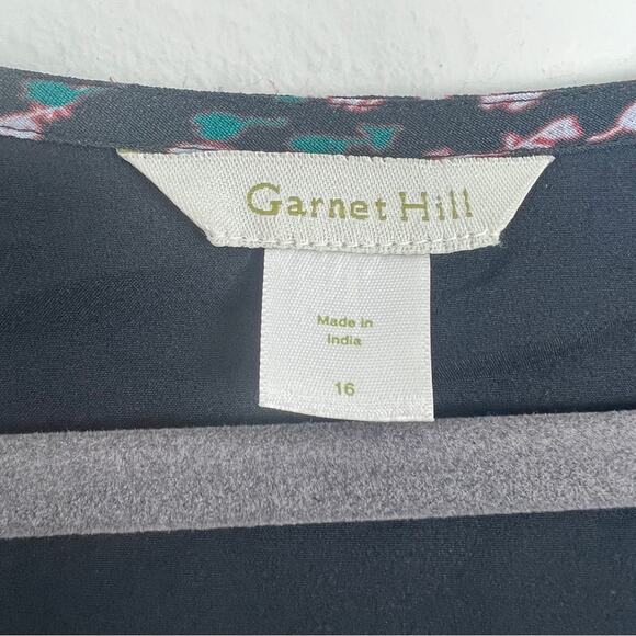 Garnet Hill | Boho Floral Navy Pink V Neck Drop Waist Midi Dress Modest 16 - Picture 6 of 9